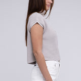 Mock Neck Short Sleeve Cropped Sweater, Zenana