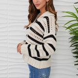 MILIO MILANO - STRIPE HOLE KNIT COLLARED CADIGAN