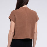 Mock Neck Short Sleeve Cropped Sweater, Zenana