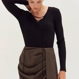 Tracey Lace Up Ribbed Knit Top, Crescent