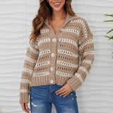 MILIO MILANO - STRIPE HOLE KNIT COLLARED CADIGAN
