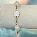 Zhanna Jewelry, Enamel Clover leaf with rose quartz