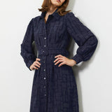 Current Air - Textured Jacquard Shirt Midi Dress