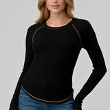 Long Sleeve Raglan Top with Contrast Seeming, by Hashttag
