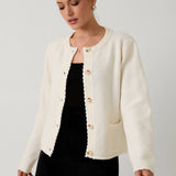Sunday Edition by LE LIS - Round Neck Scallop Edge Sweater Cardigan