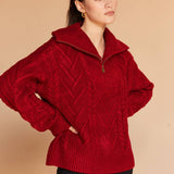 Crescent - Finley Front Zip Chunky Cable Knit Sweater