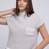 Mock Neck Short Sleeve Cropped Sweater, Zenana