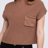 Mock Neck Short Sleeve Cropped Sweater, Zenana