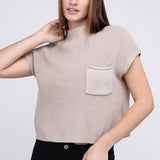 Mock Neck Short Sleeve Cropped Sweater, Zenana