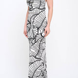 Renee C. - Abstract Print Halter Cowl neck Dress with Open