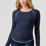 Long Sleeve Raglan Top with Contrast Seeming, by Hashttag