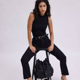 Most Wanted USA - Leather Belt with Metal Strap Holders