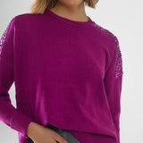Q2 Fuchsia Long Sleeve Sweater With Sequins on The Shoulders