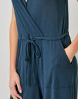 Mystree - Modal Ribbed Surplice Neck Jumpsuit