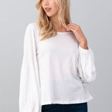 Hashttag White Balloon Sleeve Shirt