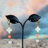 Zhanna Jewelry,Mother of Pearl Clover earring with an Orange Agate and Quartz Beads
