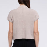 Mock Neck Short Sleeve Cropped Sweater, Zenana