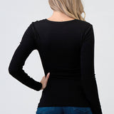 Hashttag - Ribbed Henley Long Sleeve Top