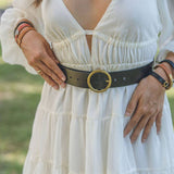 Most Wanted USA - Wide Brass-Toned Single Ring Buckle Leather Belt