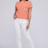 Mock Neck Short Sleeve Cropped Sweater, Zenana