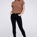 Mock Neck Short Sleeve Cropped Sweater, Zenana