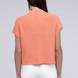 Mock Neck Short Sleeve Cropped Sweater, Zenana