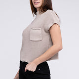 Mock Neck Short Sleeve Cropped Sweater, Zenana
