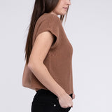 Mock Neck Short Sleeve Cropped Sweater, Zenana