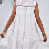 Eyelet Tie Neck Sleeveless Mini Dress (online only)