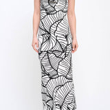 Renee C. - Abstract Print Halter Cowl neck Dress with Open