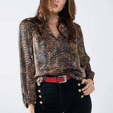 Q2 - Chiffon blouse in brown animal print