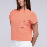 Mock Neck Short Sleeve Cropped Sweater, Zenana