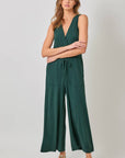 Mystree - Modal Ribbed Surplice Neck Jumpsuit