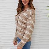 MILIO MILANO - STRIPE HOLE KNIT COLLARED CADIGAN
