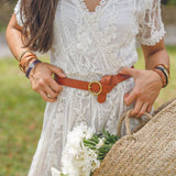 Most Wanted USA - Brass-Toned Circle Buckle Leather Belt