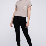 Mock Neck Short Sleeve Cropped Sweater, Zenana