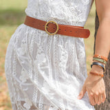 Most Wanted USA - Wide Brass-Toned Single Ring Buckle Leather Belt