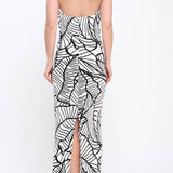 Renee C. - Abstract Print Halter Cowl neck Dress with Open
