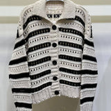 MILIO MILANO - STRIPE HOLE KNIT COLLARED CADIGAN