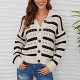 MILIO MILANO - STRIPE HOLE KNIT COLLARED CADIGAN