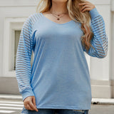 Sheer Striped Sleeve V-Neck (Plus size only)