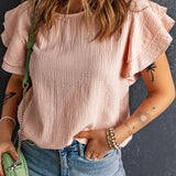 Cotton Flutter Sleeve Keyhole Blouse (online only)