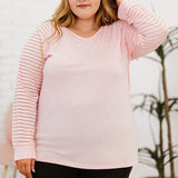 Sheer Striped Sleeve V-Neck (Plus size only)