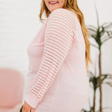 Sheer Striped Sleeve V-Neck (Plus size only)