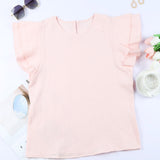 Cotton Flutter Sleeve Keyhole Blouse (online only)
