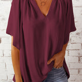 Gathered Detail Notched Neck Flutter Sleeve Top (Various colors)