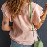 Cotton Flutter Sleeve Keyhole Blouse (online only)