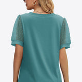 Swiss Dot Puff Sleeve V-Neck Tee (Various colors)