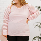 Sheer Striped Sleeve V-Neck (Plus size only)