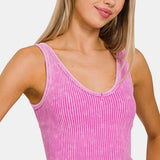 Zenana Washed Ribbed Cropped Tank